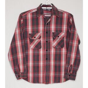 Five Brother Mens Shirt Large Red‎ Gray Heavyweight Collared Button Down Pockets